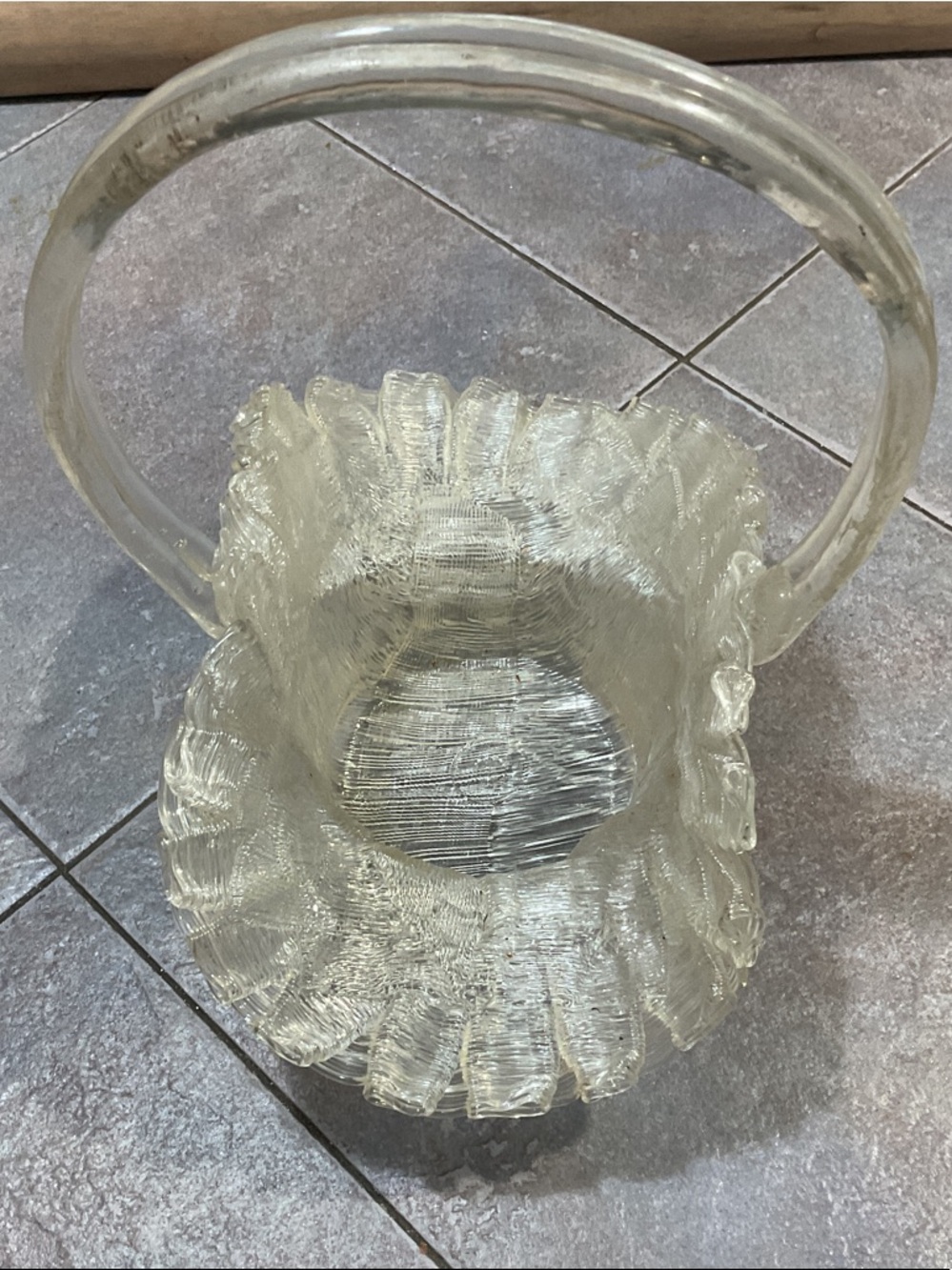 Mid-Century modern Lucite acrylic ruffle basket.
